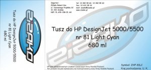 Tusz zamiennik Yvesso nr 81 do HP Designjet 5000/5500 680 ml Light Cyan C4934A - WYPRZEDAŻ!