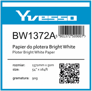 Papier w roli do plotera Yvesso BrightWhite 1372x50m 90g BW1372A ( 1372x50 90g )