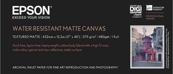 Papier Epson WaterResistant Matte Canvas Roll, 17&quot; x 12,2 m, 375g/m2 C13S042013