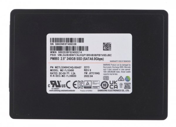 Dysk SSD Samsung PM893 240GB SATA 2.5&quot; MZ7L3240HCHQ-00A07 (DWPD 1)
