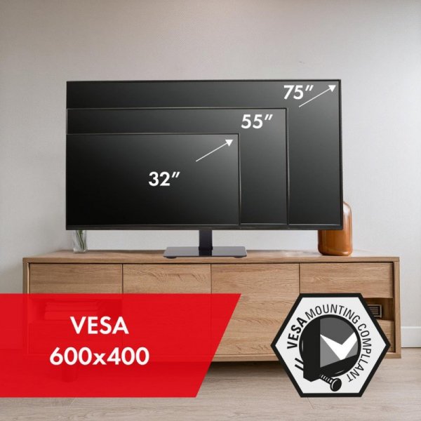 MACLEAN UNIWERSALNY STOJAK DO TV NA SZAFKĘ RTV PODSTAWKA, MAX. 40KG, MAX. VESA 600X400, DLA TV 32-75&quot; MC-386