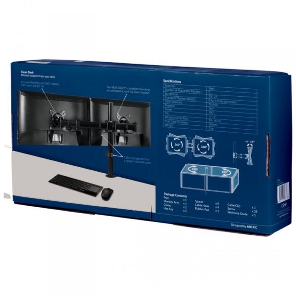ARCTIC Z2 Basic uchwyt / stojak do monitorów 68,6 cm (27&quot;) Biurko Czarny