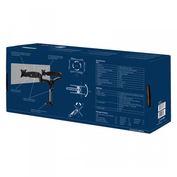 ARCTIC Z2-3D Gen 3 uchwyt / stojak do monitorów 86,4 cm (34&quot;) Biurko Czarny