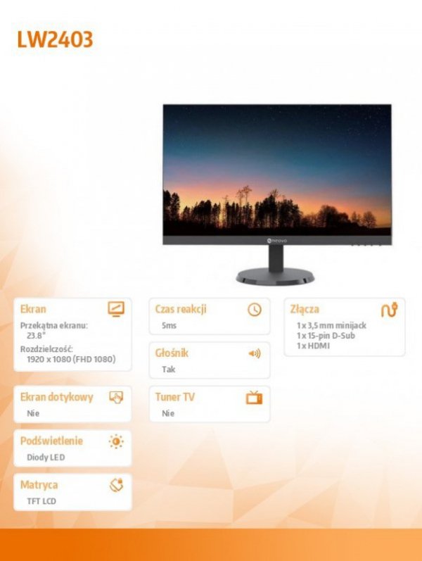 AG NEOVO Monitor 23.8 cala LW-2403 IPS 100Hz HDMI  VGA Głośniki