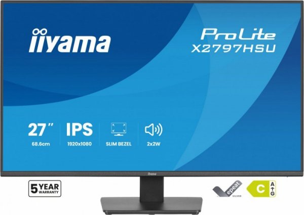IIYAMA Monitor  ProLite 27 cali X2797HSU-B1  IPS,FHD,HDMI,DP,120Hz,350CD,2xUSBv3.2,  2xUSB-C, GW 5lat