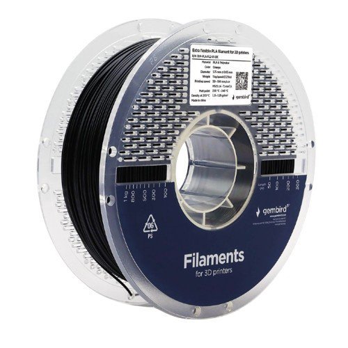 Gembird Filament PLA ekstra elastyczny, 1,75 mm, 1 kg, czarny