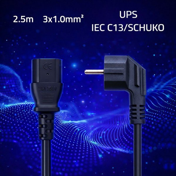 Qoltec Kabel zasilający | wtyczka kątowa SCHUKO CEE 7/7 (E/F) | IEC C13 | 3x1.0mm2 | Czysta miedź Cu | 2.5m
