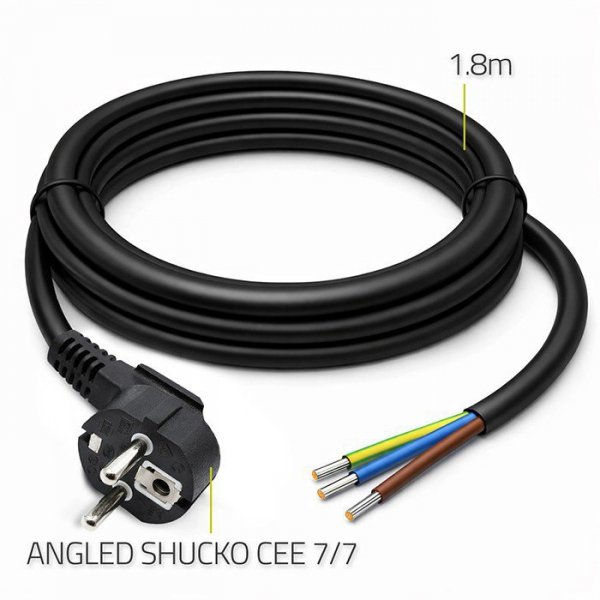 Qoltec Kabel zasilający | wtyczka kątowa SCHUKO CEE 7/7 (E/F) | miedź Cu odizolowany lutowany | 3x1.5mm2 | 1.8m