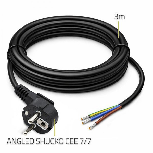 Qoltec Kabel zasilający | wtyczka kątowa SCHUKO CEE 7/7 (E/F) | miedź Cu odizolowany lutowany | 3x0.75mm2 | 3m