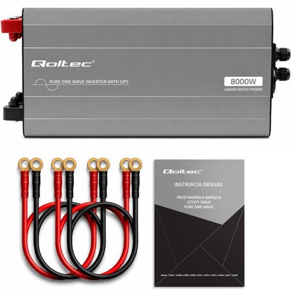 Qoltec Przetwornica napięcia Pure Sine Wave | 12V na 230V | 4000/8000W |UPS BYPASS