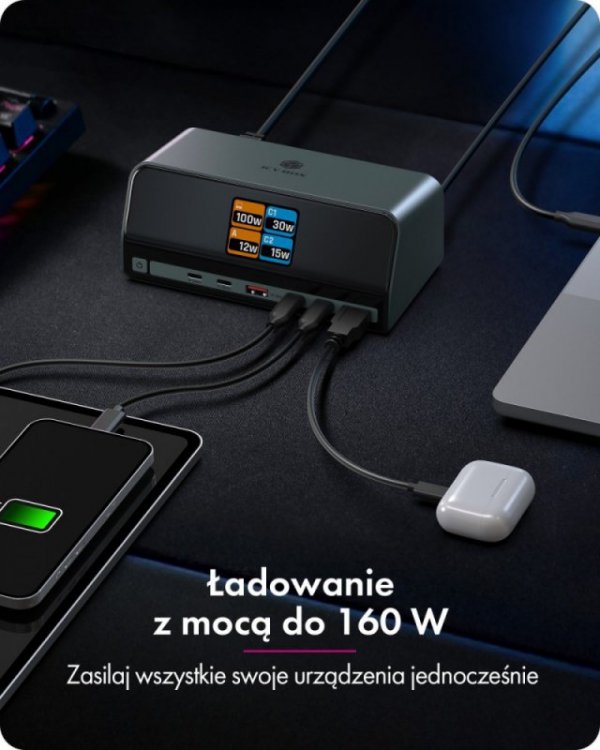 IcyBox Stacja dokująca IB-DK2300-CH 11w1 USB, HDMI, 100W PD, LAN