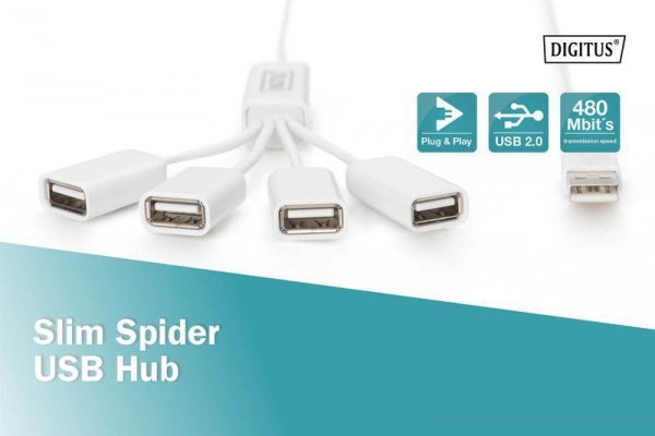 Digitus HUB/Koncentrator 4-portowy &quot;Spider&quot; USB 2.0 SuperSpeed, pasywny, Biały