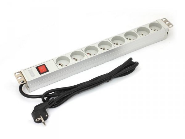 Digitus Listwa zasilająca PDU 19&quot; RACK 8xTyp E, 1.8m 1xSchuko, 16A, wł./wył., aluminiowa