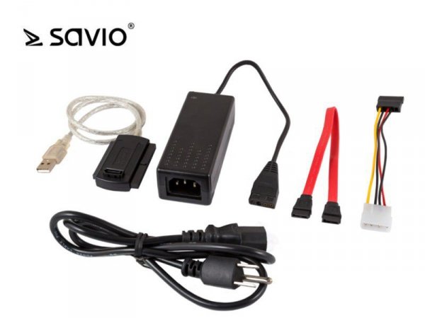 Elmak Adapter IDE SATA/ATA - USB 2.0 SAVIO AK-07 Plug & Play, dodatkowe zasilanie w zestawie