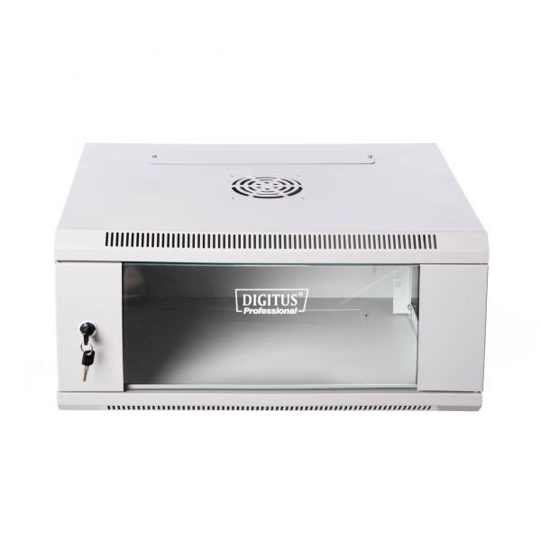 Digitus Szafa wisząca jednosekcyjna 19 cali 6U 368/600/450mm, drzwi szklane, szara (RAL7035), zmontowana