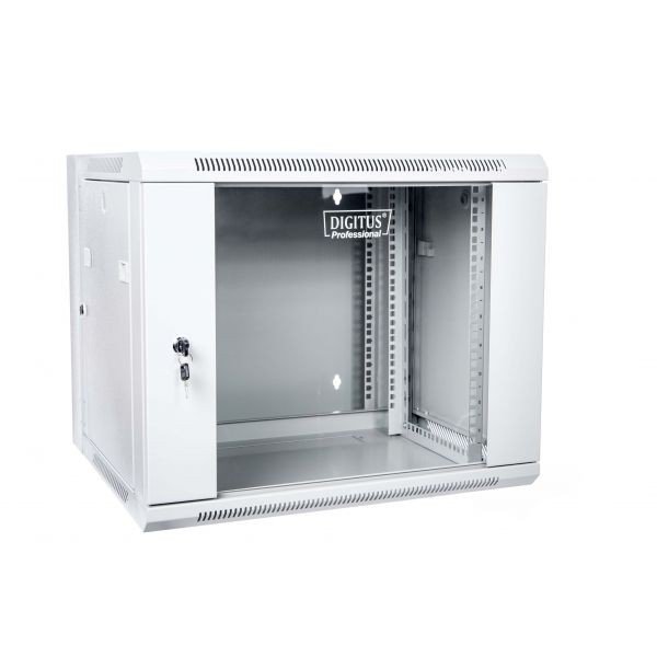 Digitus Szafa wisząca dwusekcyjna 19 12U 635/600/600mm, drzwi szklane, szara (RAL 7035), zmontowana