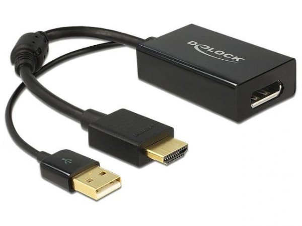 Delock Adapter HDMI(M)+USB(Power)-&gt;Displayport 1.2(F) 24cm