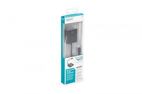 Digitus Konwerter/adapter audio-video microHDMI Typ D do VGA, 1080p FHD, z audio 3.5mm MiniJack