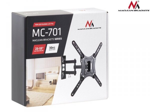 Maclean Uchwyt do telewizora lub monitora 23-55 cali 30kg uniwersalny MC-701 max vesa 400 x 400 Czarny