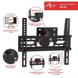 ART Uchwyt do LCD/LED 22-47&quot; 30KG AR-49 regulowany wpionie i poziomie