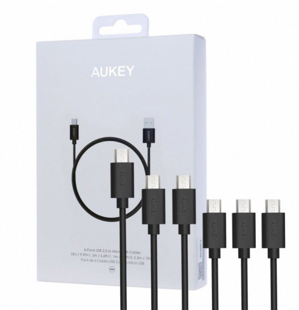 AUKEY CB-D17 zestaw 6 szt. szybkich kabli Quick Charge micro USBUSB | 2x0.3m i 2x1m i 1x2m i 1x3m