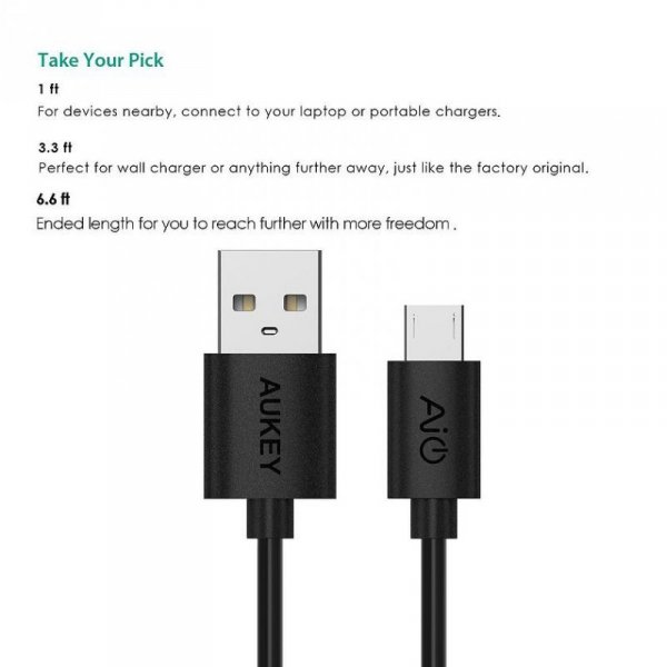 AUKEY CB-D5 zestaw 5 szt. szybkich kabli Quick Charge micro USB-USB | 2x0.3m i 2x1m i 1x2m | 480 Mbps