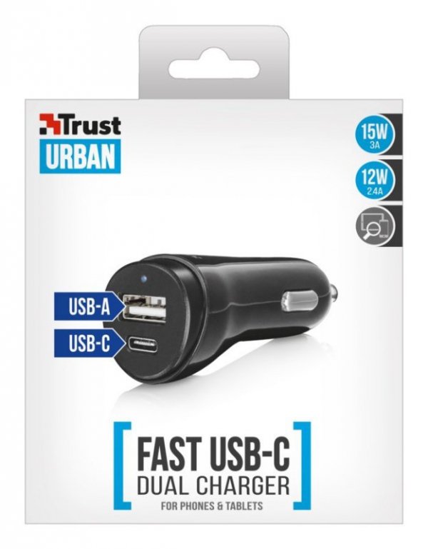 Trust USB A & C Smart Car Charger 15W