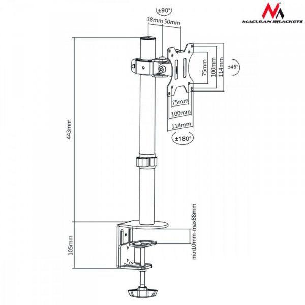 Maclean Uchwyt biurkowy do monitora LCD MC-751  13-32&quot; 8kg vesa 75x75 oraz 100x100
