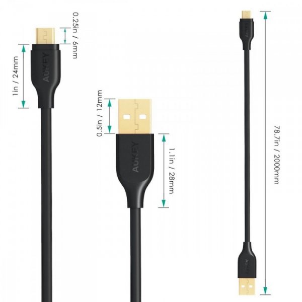 AUKEY CB-MD2 Black szybki kabel Quick Charge micro USB-USB | 2m | 480 Mbps