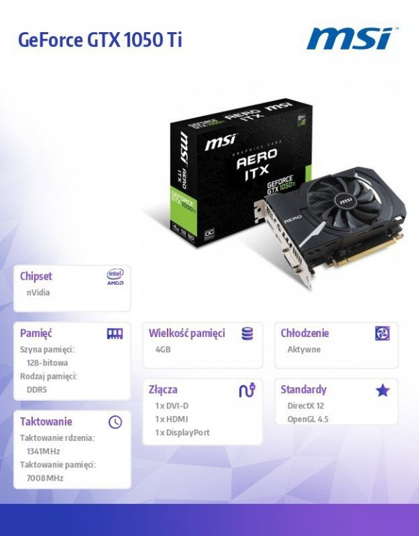 MSI GeForce GTX 1050 AERO ITX OCV1 4GB GDDR5 128BIT DVI-D/HDMI/DP