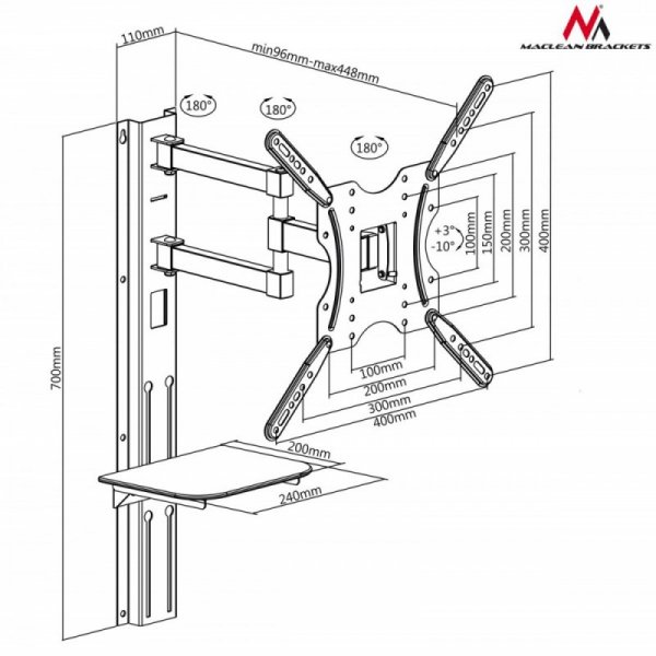 Maclean Uchwyt TV 32&quot;-55&quot; z półką na DVD 30kg VESA 400x400 MC-772