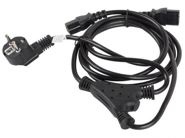Lanberg Kabel zasilający CEE 7/7 - 2x IEC 320 C13 VDE 2M czarny