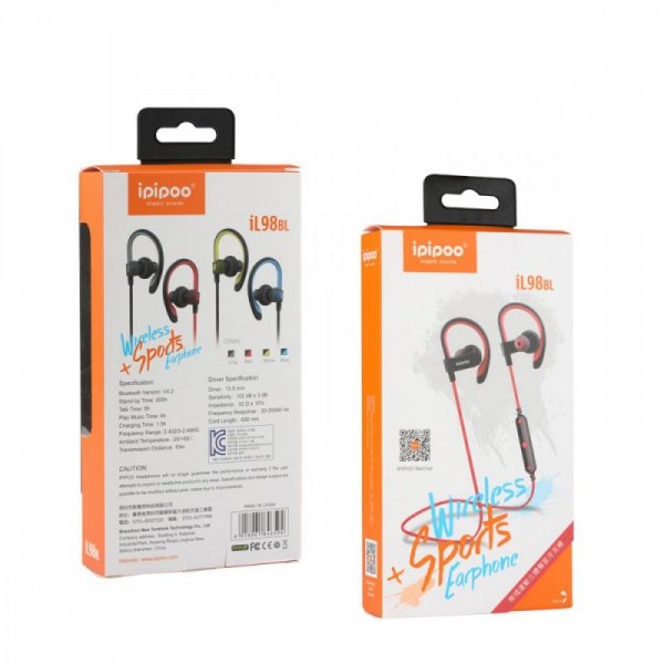 ipipoo iL98BL Niebieskie by AWEI douszne sportowe słuchawki bezprzewodowe Bluetooth 4.2