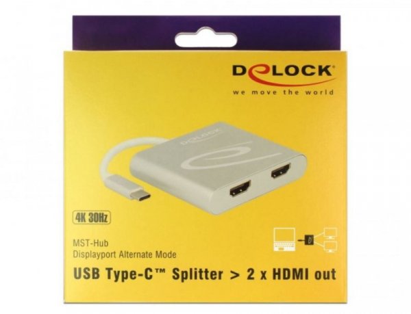 Delock Rozdzielacz USB-C -&gt; 2x HDMI 4K srebrny