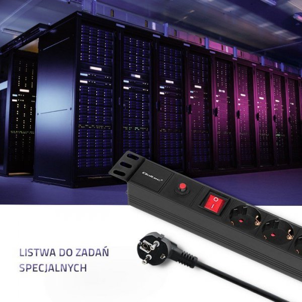 Qoltec Listwa zasilająca CB do szafy RACK | 19cali | 1U | 16A | PDU |  6xSCHUKO | 2m