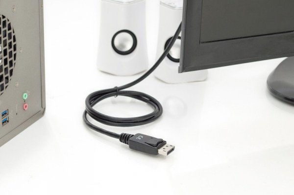 Digitus Kabel adapter DisplayPort 1.2 z zatrzaskiem 4K 60Hz UHD Typ DP/HDMI A M/M 1m Czarny