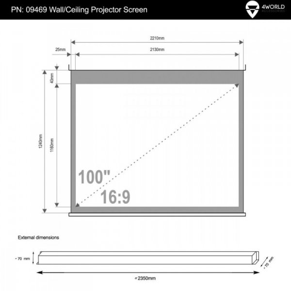 4world Ekran projekcyjny elektryczny ścieny/sufitowy z przełącznikiem 221X124 16:9
