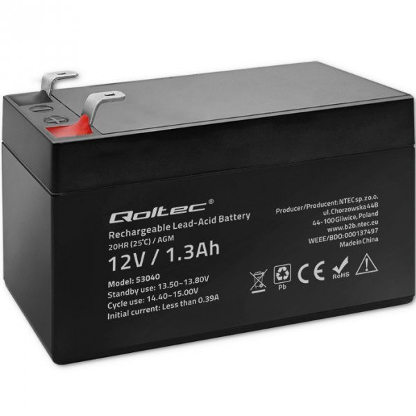 Qoltec Akumulator AGM | 12V | 1.3Ah | max. 0.39A