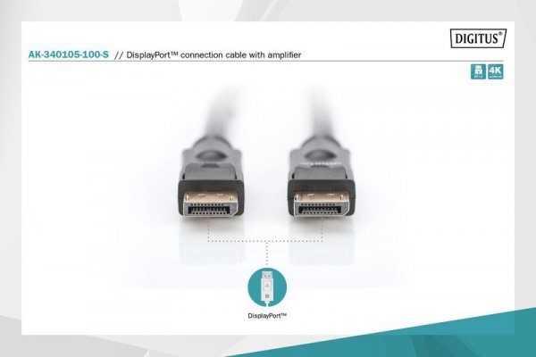Digitus Kabel połączeniowy DisplayPort z zatrzaskami 4K 60Hz UHD Typ DP/DP M/M 10m Czarny