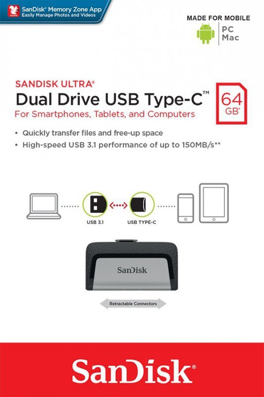 SanDisk Pendrive Ultra Dual Drive 64GB USB 3.1 Type-C 150MB/s