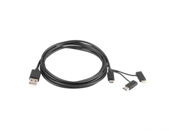 Lanberg Kabel 3in1 USB AM - micro USB BM + Lightning M + USB CM 2.0 czarny PVC (tylko ładowanie) 1,8m