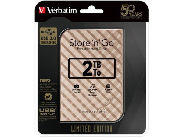 Verbatim Store&#039;n&#039;Go 2TB 2,5cala USB 3.0 Gen2 złoty