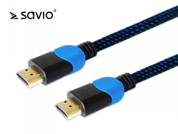 Elmak Kabel HDMI-HDMI v2.0, OFC, miedź, 3D, gamingowy, PLAYSTATION, niebiesko-czarny, oplot, 4K, 1.8m SAVIO GCL-02