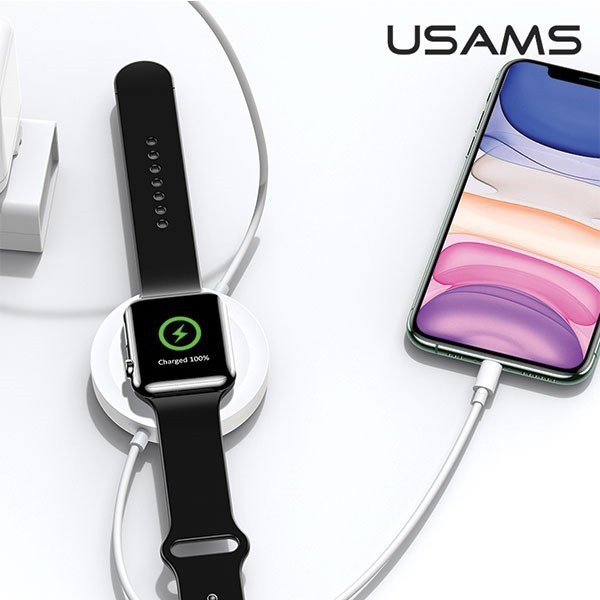 USAMS Ładowarka indukcyjna do iPhone, Airpods, Apple Watch 10W z kablem lightning Czarna CC96WH01