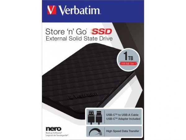Verbatim Dysk zewnętrzny SSD Store N Go 1TB 2,5&quot; USB-C 3.2 Czarny