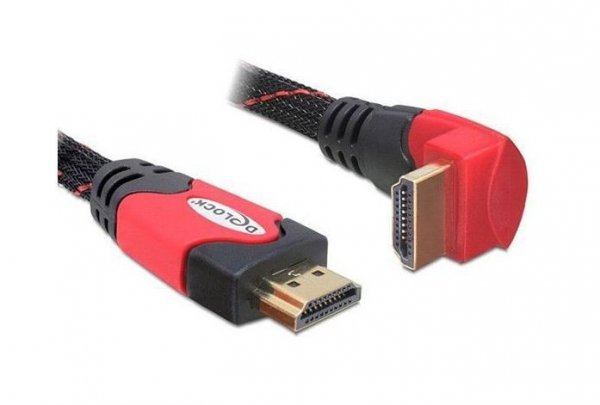 Delock Kabel HDMI M/M V1.4 3M KĄTOWY GÓRA CZARNO-CZERWONY PREMIUM SZNUR