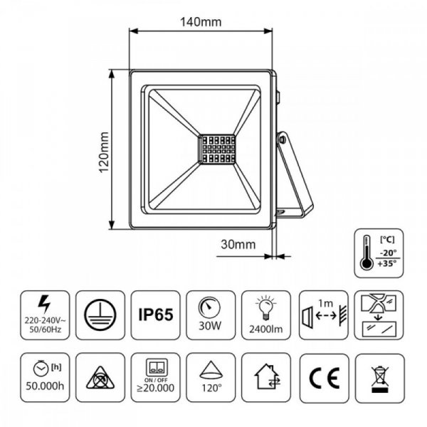 Maclean Naświetlacz Led Slim 30 W 2400lm MCE530 NW