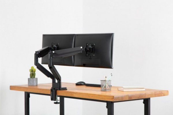 Digitus Ramię biurkowe podwójne z zaciskiem regulowane 2xLCD max. 32&quot; max. 2x 9kg uchylno-obrotowe czarny