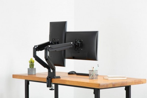 Digitus Ramię biurkowe podwójne z zaciskiem regulowane 2xLCD max. 32&quot; max. 2x 9kg uchylno-obrotowe czarny