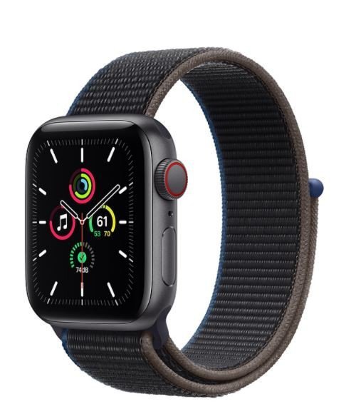 Apple Zegarek SE GPS + Cellular, 40mm koperta z aluminium w kolorze gwiezdnej szarości z opaską sportową w kolorze węgla drzewne